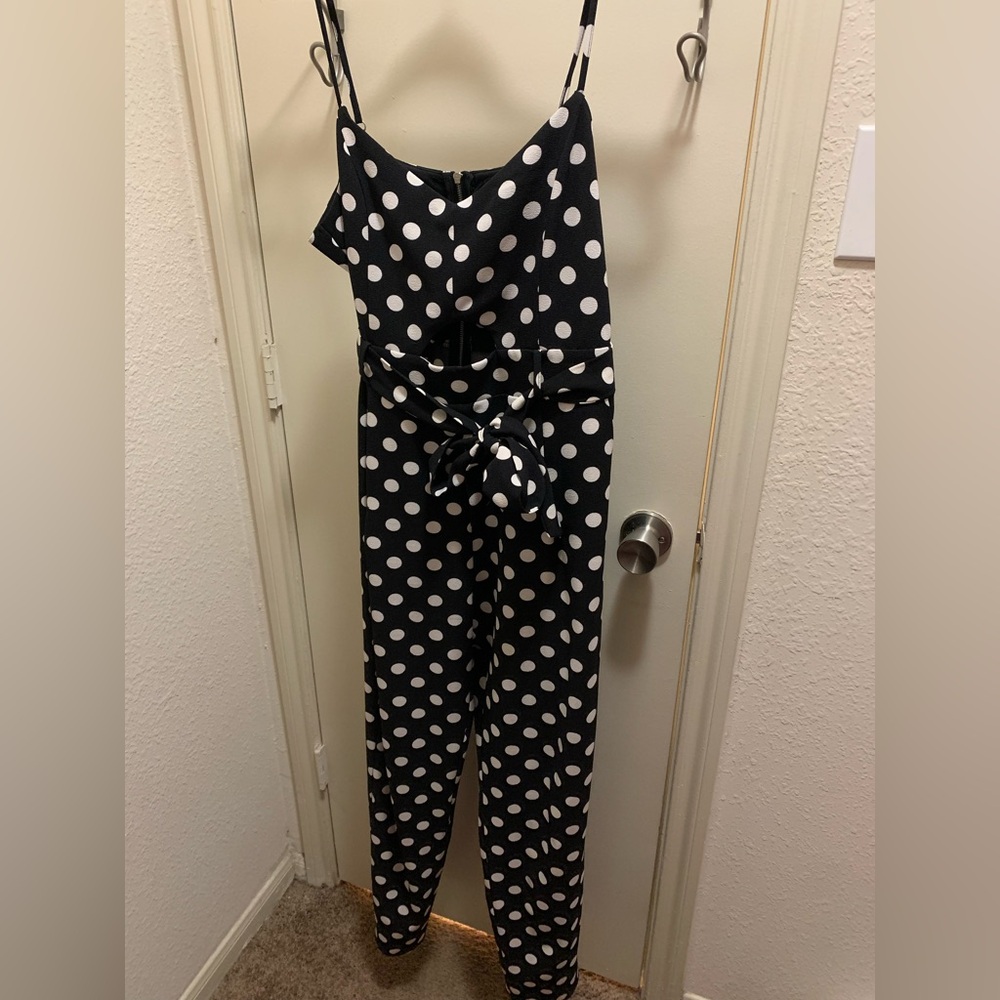 Material Girl Black and White Polka Dot Jumpsuit